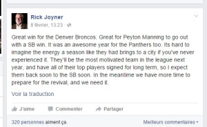 Rick Joyner - Défaite des Carolina Panthers
